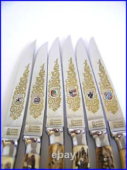 Finest Vintage ANTON WINGEN Germany Carving Set and 6 Steak Knives Stag Handles