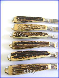 Finest Vintage ANTON WINGEN Germany Carving Set and 6 Steak Knives Stag Handles