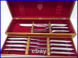 GERBER Legendary Blades carving set with 8 steak knives in a wood case. Pre-owned