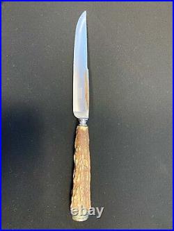 German Antler Handled Steak Knives 7 Marked Solingen c1950 8 Vintage
