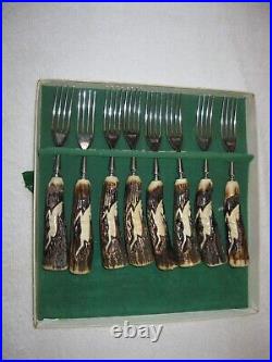 German Hand Carved Antler Forks Cutlery