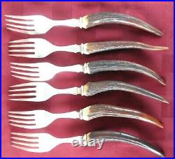 J Sanderson & Son 12 Piece Stag Horn Handle Knife-Fork Set Argyle Plate England