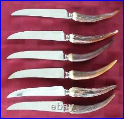 J Sanderson & Son 12 Piece Stag Horn Handle Knife-Fork Set Argyle Plate England