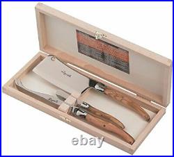 Jean Dubost 3 Piece Cheese Set In a Clasp Box Olive Wood