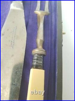 John Beadle Co Sheffield Carving Knife & Fork Set Carbon Steel Sterling Bakelite