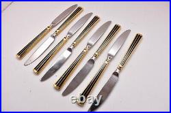 KIRK STIEFF CLOISONNÉ BLACK GOLD STAINLESS EMBASSY Art Deco 40 Pc SET SVC for 8