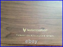 Kutmaster Tungsten Stainless Steel vintage five knife set and wood display case