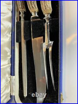 Latham & Owen Sheffield England Vintage Stag Carving Knife Set Original Case