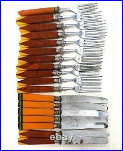 Lot 18pcs Bakelite Handle Cutlery 7pcs Knives & 11pcs Forks Vintage Collection
