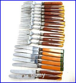 Lot 18pcs Bakelite Handle Cutlery 7pcs Knives & 11pcs Forks Vintage Collection