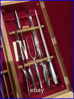 Lot Of 18 Pieces Vtg GERBER LEGENDARY BLADES CARVING Knife SET + WALNUT CASE