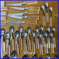 MCM Vintage Stainless Clear Lucite Flatware Lot 76 Pcs Taiwan Square Silverware