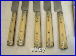 Ornate Landers Frary Clark Steer/Bovine Stag Handle Flatware 4-Tine Fork Knife