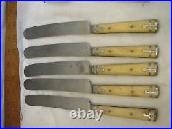 Ornate Landers Frary Clark Steer/Bovine Stag Handle Flatware 4-Tine Fork Knife