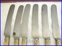 Ornate Meriden Cutlery Co Steer/Bovine Stag Handle Flatware 3-Tine Fork Knife