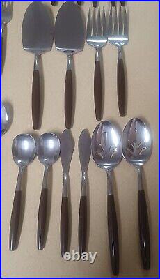 Rare 64 Pieces Lot MCM Hearthside Stainless Japan Flatware Faux Wood Handle READ
