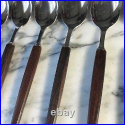 Rare EICHENLAUB mid-century ROSEWOOD handle stainless FLATWARE SET service for 8