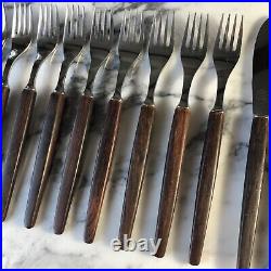 Rare EICHENLAUB mid-century ROSEWOOD handle stainless FLATWARE SET service for 8