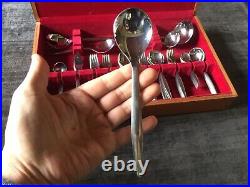 Rare Vintage 1960s Mid Century Prinz Solingen Teak Canteen of S/S Cutlery for 8