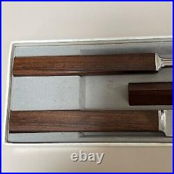 Rare vintage GEORG JENSEN CARVING SET 3 PIECES IN ORIGINAL BOX stainless wood S