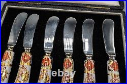Royal Crown Derby Asian Rose Butter Knives Set of 6 in Box 4 3/8 -FREE USA SHIP