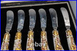 Royal Crown Derby Asian Rose Butter Knives Set of 6 in Box 4 3/8 -FREE USA SHIP