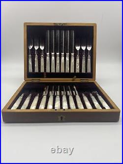 SHEFFIELD JOSEPH RODGERS & SONS Mother of pearl fork and knife set of 12
