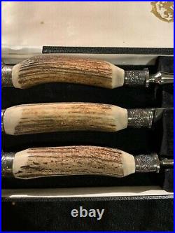 SHEFFIELD Stag Antler Handle & Silver 3 pc Carving Set High Quality Never Used