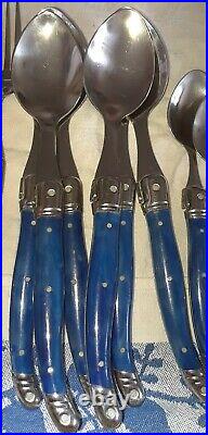 Set 24 for six LAGUIOLE Bee BLUE MARBLED Handle stainless INOX Flatware FRANCE