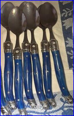 Set 24 for six LAGUIOLE Bee BLUE MARBLED Handle stainless INOX Flatware FRANCE
