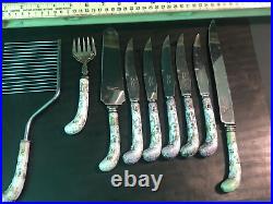 Set 9 Pieces Sheffield England Stainless Steel Hand Painted Bone China Handles