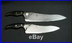 ++ Set of 2 SCARCE SHUN Ken Onion Damascus Steel Chef's Knives 8 & 10 ++