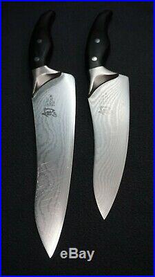 ++ Set of 2 SCARCE SHUN Ken Onion Damascus Steel Chef's Knives 8 & 10 ++