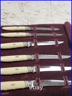 Set of 6 CLYDE 1850 CUTLERY STAINLESS STEEL STEAK KNIVES WITH Leather CASE NOS