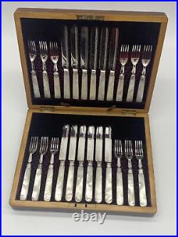 Sheffield Joseph Rodgers & Sons Mother of Pearl Fork and Knife Dinner Set of 12