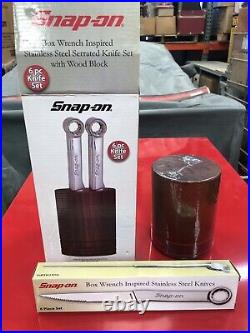 Snap-on Tools 6 Steak Knife Set Box Wrench Inspired With Display Wood Block