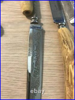 Solingen Antler Horn Flatware Steak Knives And Forks Set With Engravings