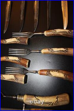 Solingen Vintage Cutlery Set Stag Horn Carving Set Made in Germany