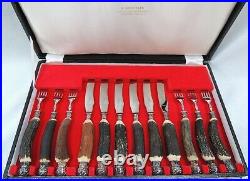 Stag Horn Fork & Knife Set 12 K Bright Sheffield England Cutlers & Silversmiths