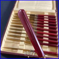 Stunning Boxed Set Of 12 Antique French Knives Cherry Colour Bakelite Handles