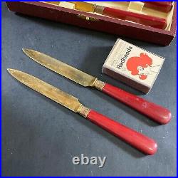 Stunning Boxed Set Of 12 Antique French Knives Cherry Colour Bakelite Handles