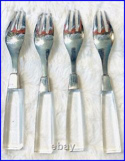 TOWLE SUPREME CUTLERY STNLS JAPAN CLEAR LUCITE HANDLE 24 Piece 4-5pc Settings