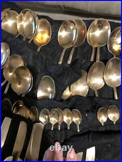 VINTAGE Handmade THAI Nickel Bronze 127 Piece Cutlery Set Bamboo Style