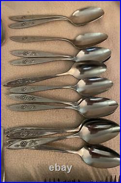 VINTAGE ONEIDA COMMUNITY MY ROSE PATTERN STAINLESS FLATWARE 100+ Pieces MCM WOW