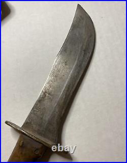 VTG American Bowie Knife Custom Hickory Wood 6 Brass Pinned Handle With Sheath