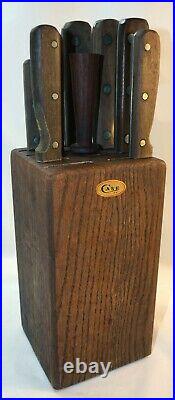 VTG Case Early American Knife 7 Set with Wood Block Nice Shape Kitchen Knives
