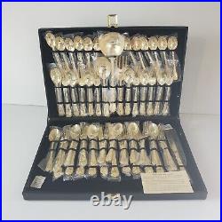 VTG WM Rogers & Sons Gold Plate Enchanted Rose Flatware Set With Case- 51 Pieces