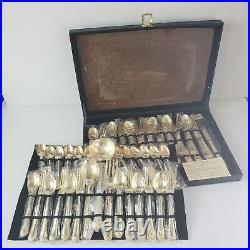 VTG WM Rogers & Sons Gold Plate Enchanted Rose Flatware Set With Case- 51 Pieces