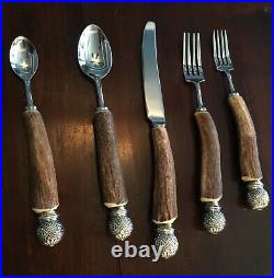 Vagabond House Real Antler Pewter and Stainless Steel 5 piece place setting
