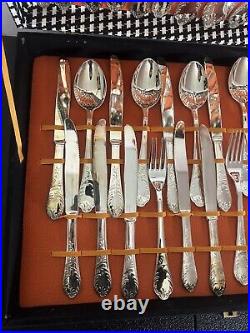 Very Nice Vintage Stamped ITALY 800 51pc Silverplated Dinner Cutlery Set in Box